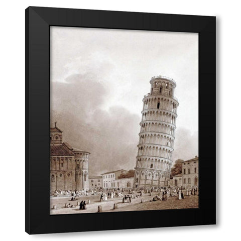 The Leaning Tower Black Modern Wood Framed Art Print with Double Matting by Isabey, Jean Baptiste