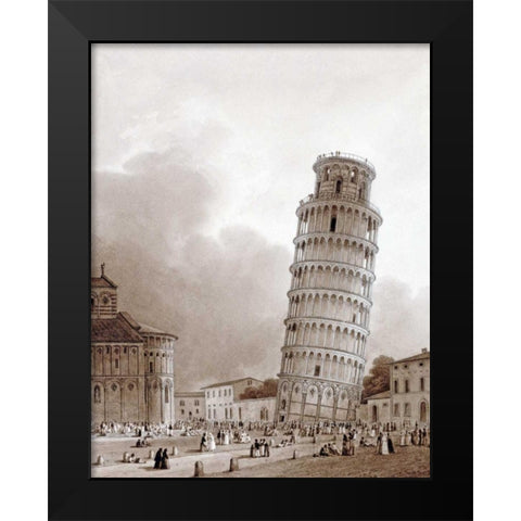 The Leaning Tower Black Modern Wood Framed Art Print by Isabey, Jean Baptiste