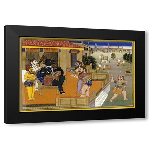 Illustration To The Mahabharata Black Modern Wood Framed Art Print with Double Matting by Jaipur