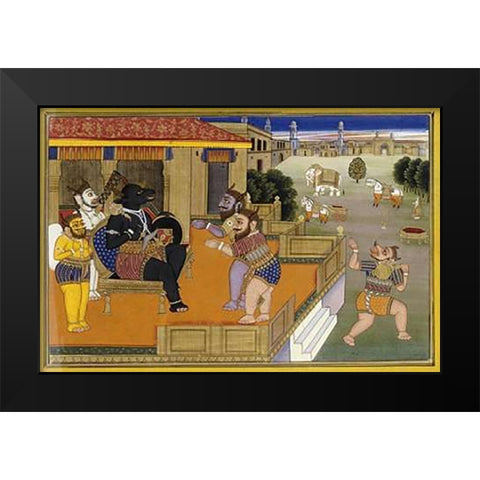 Illustration To The Mahabharata Black Modern Wood Framed Art Print by Jaipur