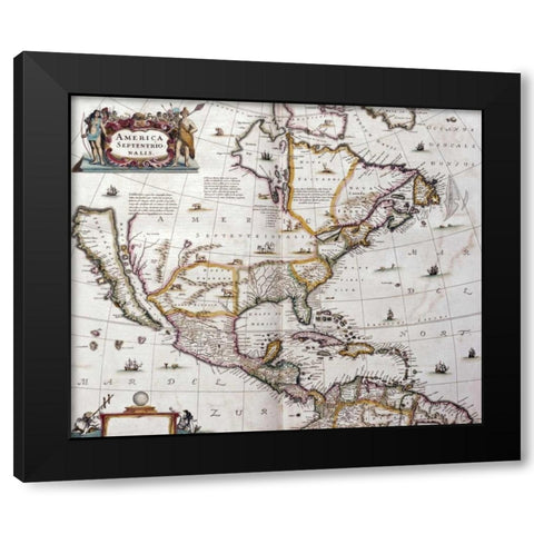 Map of North America, 1641 Black Modern Wood Framed Art Print with Double Matting by Janssonius, Joannes