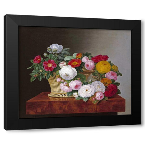 Still Life of Roses In a Basket on a Ledge Black Modern Wood Framed Art Print with Double Matting by Jensen, Johan Laurents