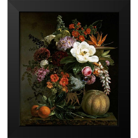 Still Life in a Greek Vase Black Modern Wood Framed Art Print by Jensen, Johan Laurents