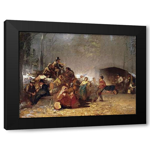 The Party In The Maple Sugar Camp Black Modern Wood Framed Art Print by Johnson, Eastman