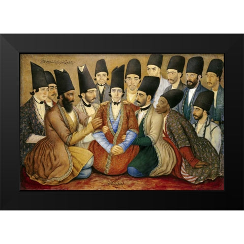 A Young Qajar Prince and His Entourage Black Modern Wood Framed Art Print by Kashani, Abul Hasan Ghaffari