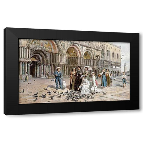 The Pigeons of St. Marks, Venice Black Modern Wood Framed Art Print by Kilburne, George Goodwin