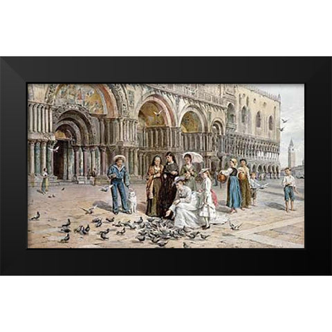 The Pigeons of St. Marks, Venice Black Modern Wood Framed Art Print by Kilburne, George Goodwin
