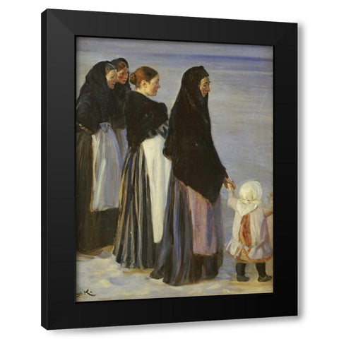 The Departure of The Fishing Fleet Black Modern Wood Framed Art Print with Double Matting by Kroyer, Peter Severin