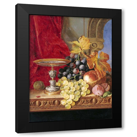 Grapes and a Peach Black Modern Wood Framed Art Print with Double Matting by Ladell, Edward