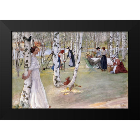 Breakfast In The Open Black Modern Wood Framed Art Print by Larsson, Carl