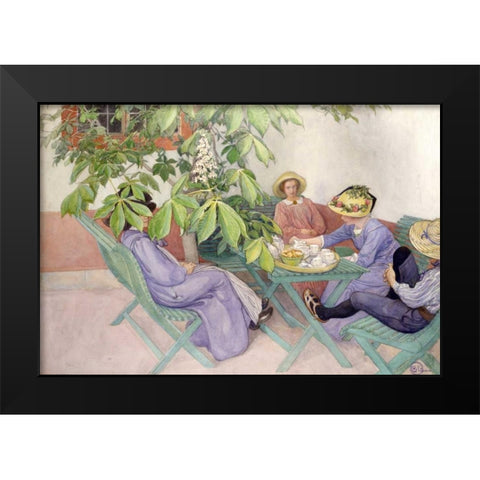 Under The Chestnut Tree Black Modern Wood Framed Art Print by Larsson, Carl