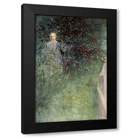 In The Hawthorn Hedge Black Modern Wood Framed Art Print by Larsson, Carl