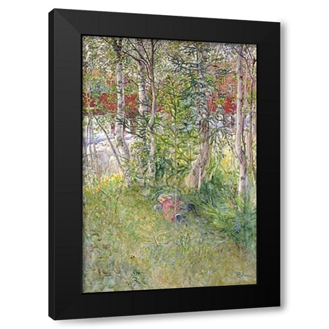 A Nap Outdoors Black Modern Wood Framed Art Print by Larsson, Carl