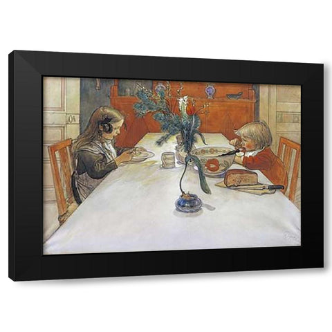 The Evening Meal Black Modern Wood Framed Art Print with Double Matting by Larsson, Carl