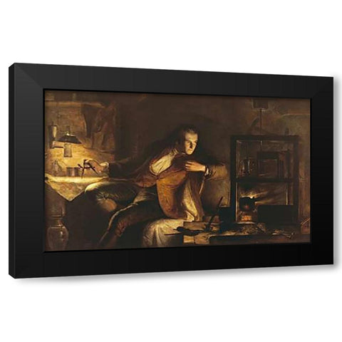 James Watt With The Newcomen Engine Black Modern Wood Framed Art Print with Double Matting by Lauder, James Eckford