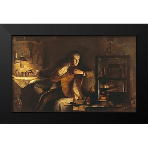 James Watt With The Newcomen Engine Black Modern Wood Framed Art Print by Lauder, James Eckford