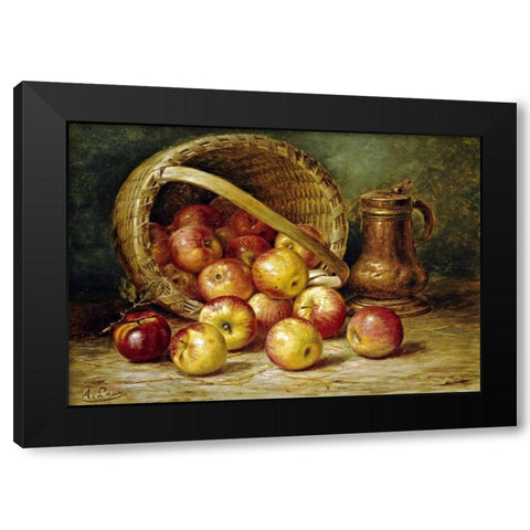 A Basket of Apples Black Modern Wood Framed Art Print with Double Matting by Laux, August