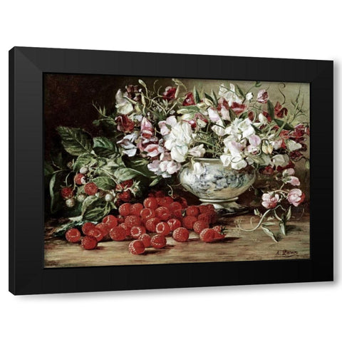 Raspberries and Sweet Pea Black Modern Wood Framed Art Print with Double Matting by Laux, August