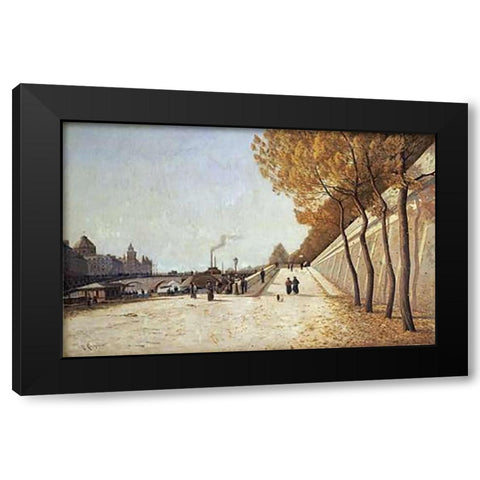 A View of The Conciergerie, Paris Black Modern Wood Framed Art Print with Double Matting by Linguet, Henri