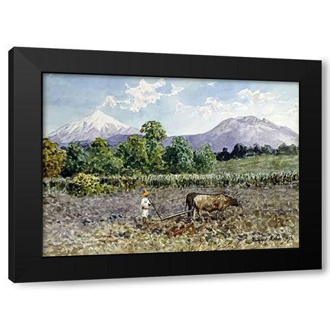 Campesino Arando Black Modern Wood Framed Art Print with Double Matting by Lohr, Augusto