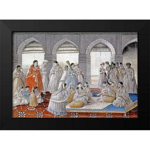The Royal Harem Playing Pachisi In a Lucknow Palace Black Modern Wood Framed Art Print by Lucknow School