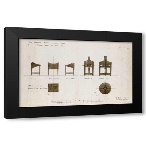 Designs For Writing Desks Black Modern Wood Framed Art Print by Mackintosh, Charles Rennie