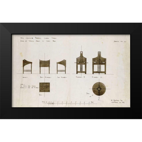 Designs For Writing Desks Black Modern Wood Framed Art Print by Mackintosh, Charles Rennie