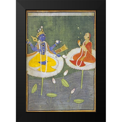 Krishna and Tadha Enthroned Black Modern Wood Framed Art Print by Mankot