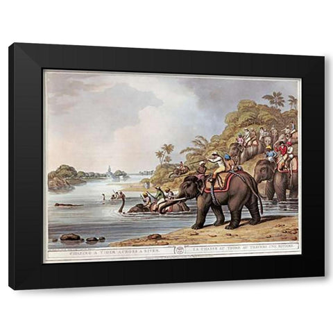 Chasing a Tiger Across a River Black Modern Wood Framed Art Print by Merke, H.
