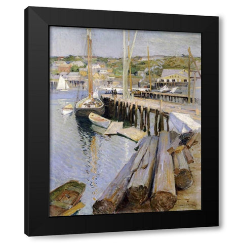 Fish Wharves - Gloucester Black Modern Wood Framed Art Print by Metcalf, Willard Leory