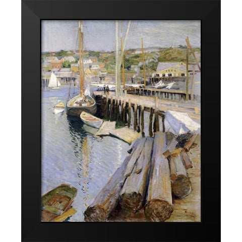 Fish Wharves - Gloucester Black Modern Wood Framed Art Print by Metcalf, Willard Leory