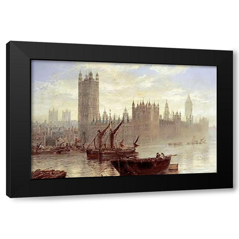 Westminster From The Thames Black Modern Wood Framed Art Print by Stanfield Moore, Claude T