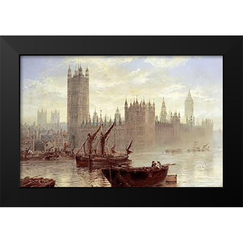 Westminster From The Thames Black Modern Wood Framed Art Print by Stanfield Moore, Claude T
