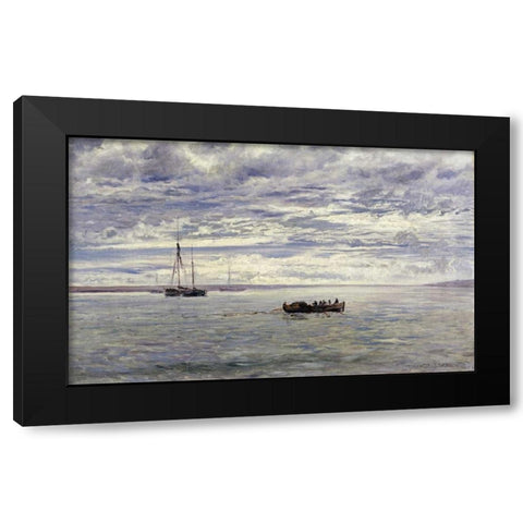 Chesil Beach, Rain Clearing Off Black Modern Wood Framed Art Print by Moore, Henry