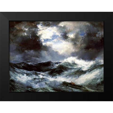Moonlit Shipwreck at Sea Black Modern Wood Framed Art Print by Moran, Thomas