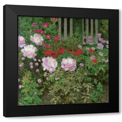 Flowers and Garden Fence Black Modern Wood Framed Art Print by Moser, Koloman