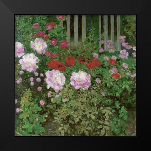 Flowers and Garden Fence Black Modern Wood Framed Art Print by Moser, Koloman
