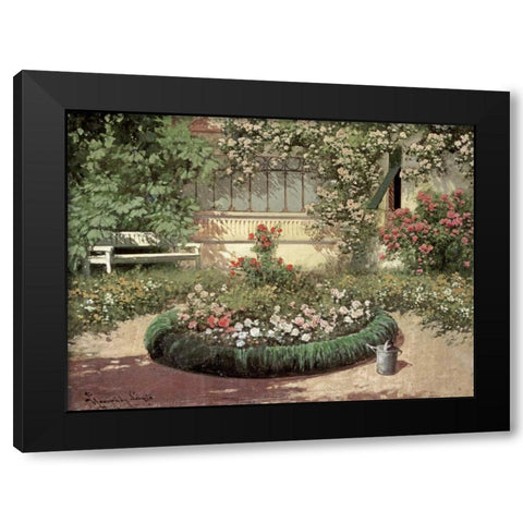 A Sunlit Flower Garden Black Modern Wood Framed Art Print by Neogrady, Laszlo