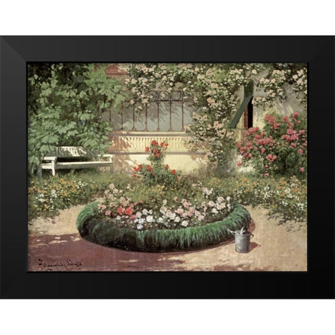 A Sunlit Flower Garden Black Modern Wood Framed Art Print by Neogrady, Laszlo