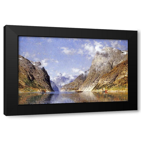 A Norwegian Fjord Black Modern Wood Framed Art Print with Double Matting by Normann, Adelsteen