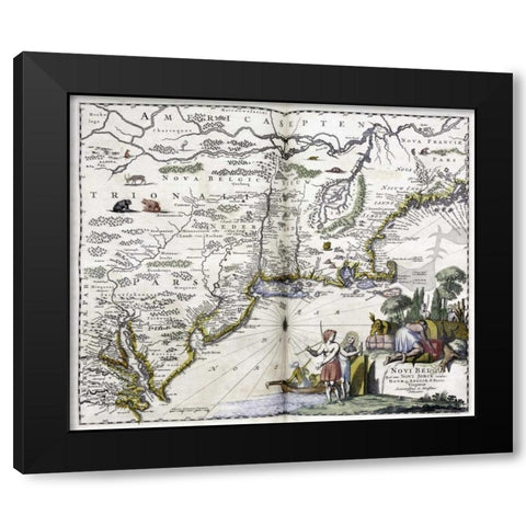 Map of The New World Black Modern Wood Framed Art Print with Double Matting by Ogilby, John