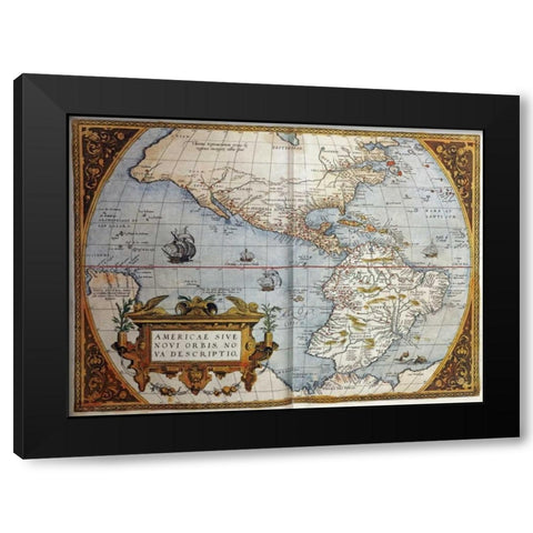 Map of America From Theatrum Orbis Terrarum Black Modern Wood Framed Art Print with Double Matting by Ortelius, Abraham