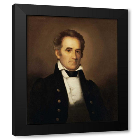 Portrait of American Statesman Richard Mentor Johnson Black Modern Wood Framed Art Print with Double Matting by Peale, Rembrandt