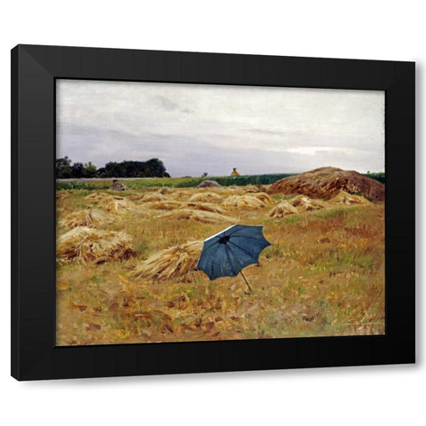 The Blue Umbrella Black Modern Wood Framed Art Print by Pearce, Charles Sprague