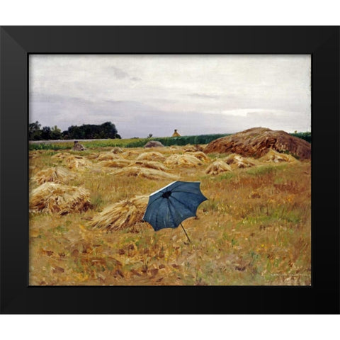 The Blue Umbrella Black Modern Wood Framed Art Print by Pearce, Charles Sprague