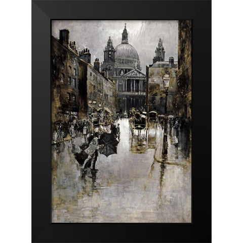 West Front of St Pauls From Ludgate Hill Black Modern Wood Framed Art Print by Pennell, Joseph