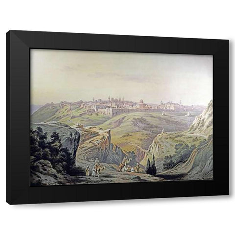 A View of Jerusalem Black Modern Wood Framed Art Print with Double Matting by Perlberg, Friedrich