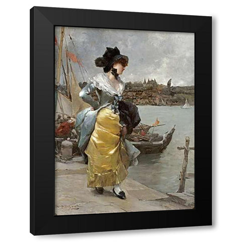 At The Quayside Black Modern Wood Framed Art Print by Pinchart, Emile-Auguste