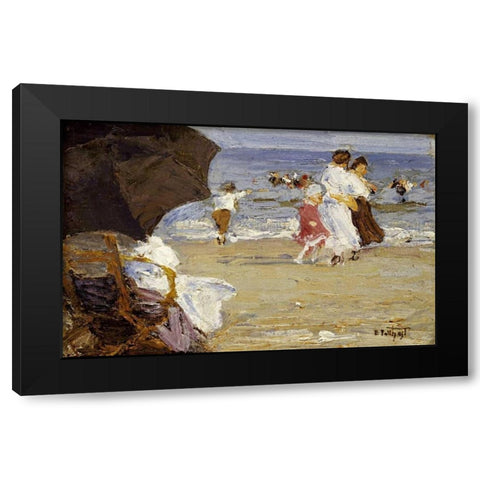 The Beach Umbrella Black Modern Wood Framed Art Print with Double Matting by Potthast, Edward Henry