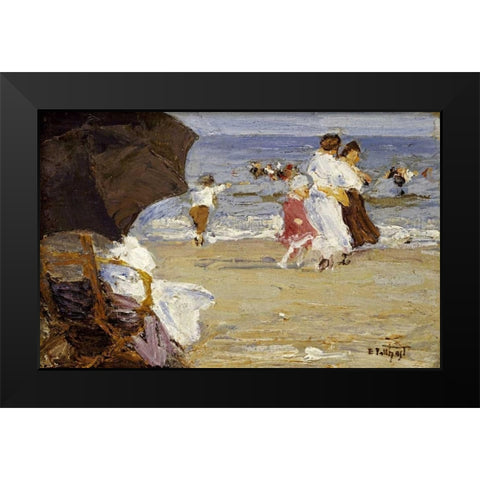 The Beach Umbrella Black Modern Wood Framed Art Print by Potthast, Edward Henry